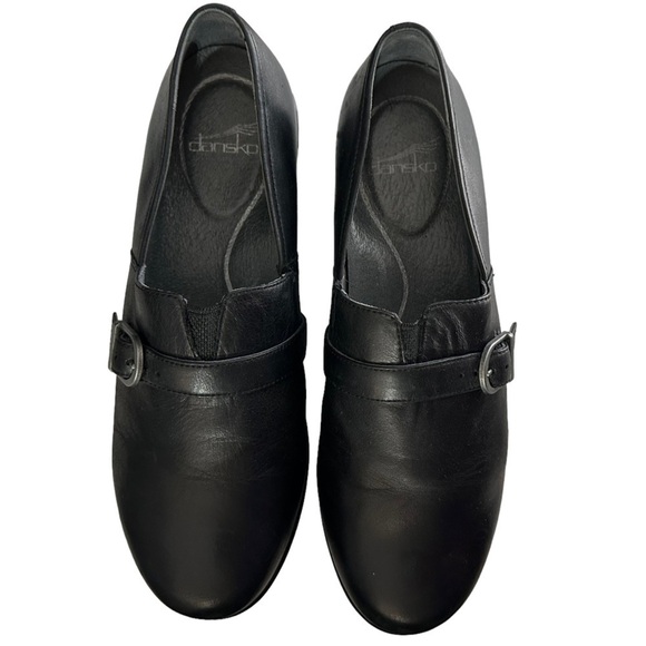 Dansko Jane Black Leather Slip-on Clog Buckle Accent - Picture 5 of 12